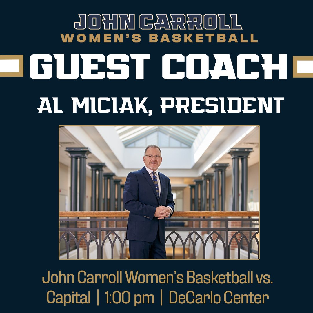 jcusports's tweet photo. Tomorrow's @JCU_WBB game will feature a special guest coach: Al Miciak!

Join @jcupresident and come support the Blue Streaks before @JohnCarrollU #ChristmasCarrollEve tomorrow!
#GoStreaks ⚡️ https://t.co/Adz1trstSB