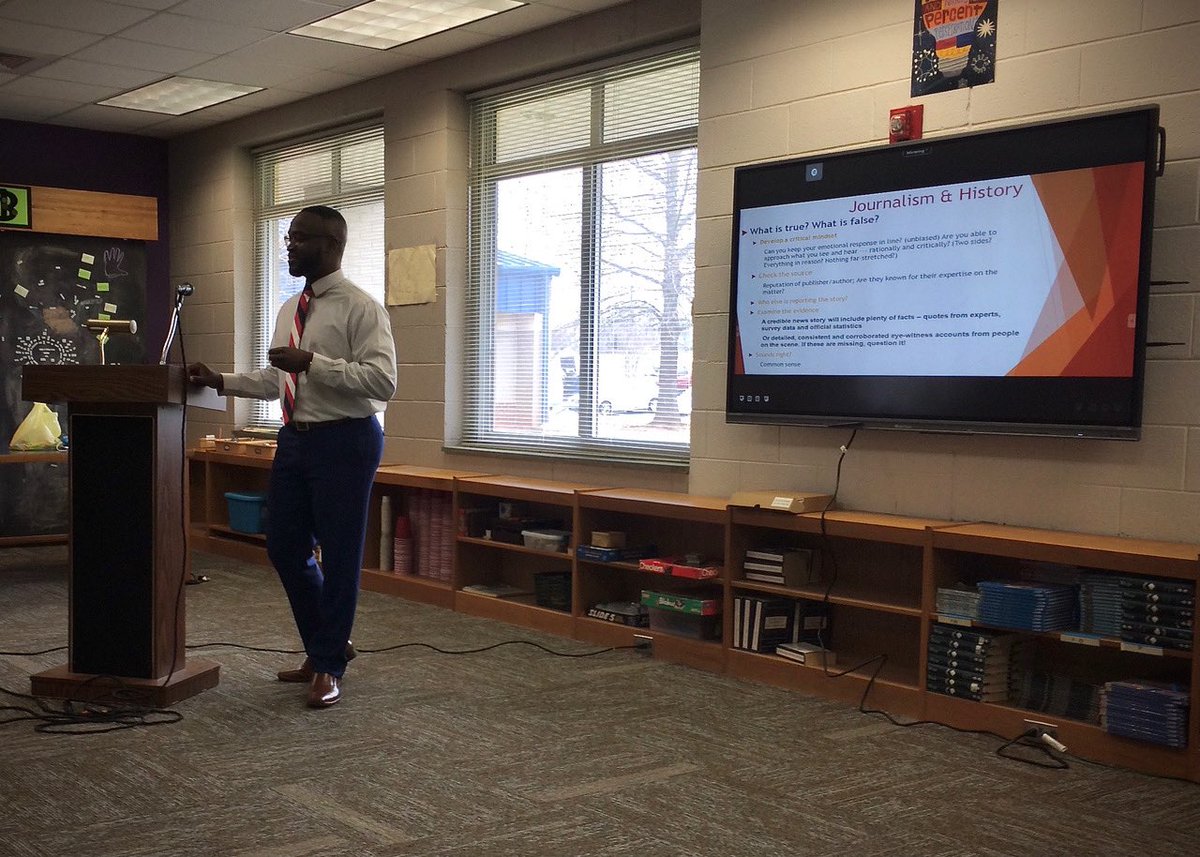 Thank you to <a href="/DaVonteMcKenith/">DaVonté McKenith</a> of <a href="/WXII/">WXII 12 News</a> for speaking with our 7th graders! He discussed his job as a broadcast journalist, how he and his peers compile their stories using almost entirely primary sources, the importance of consuming trustworthy media, &amp; answered student questions!