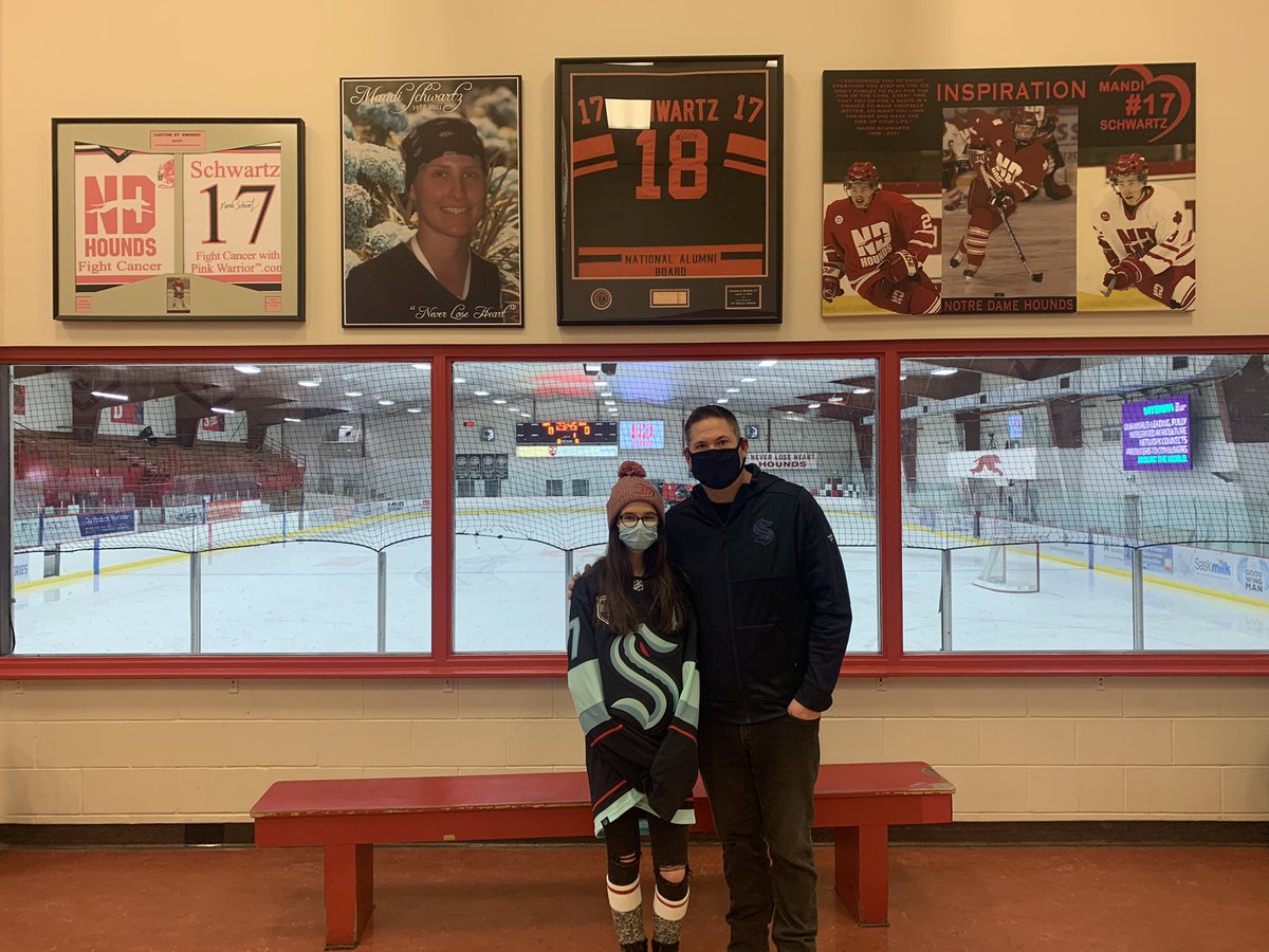 Paige and I were proud to drop the ceremonial puck on behalf of the Schwartz family and the <a href="/MandiRun/">Run for Mandi</a> at today's game between @NotreDameHounds female U18AAA and the <a href="/rdsfaaachiefs/">RED DEER SF CHIEFS</a>. A big round robin game in the <a href="/MSchwartzTourny/">Mandi Schwartz Memorial Tournament</a>