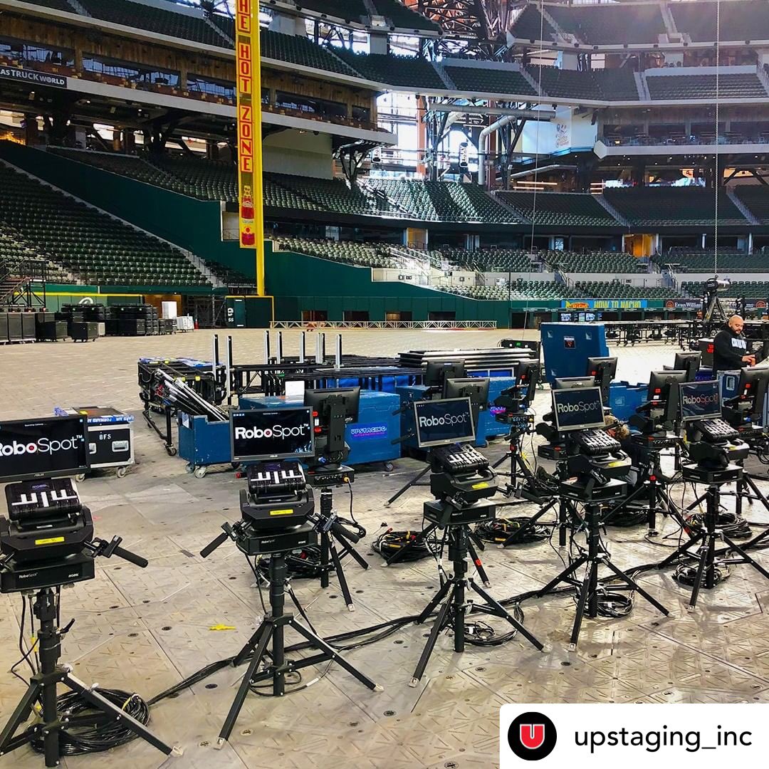 TheRobeWay's tweet photo. #RoboSpots ready with @Upstaging_Inc at Globe Life Field in Arlington, TX, for Triller Fight Club.
#therobeway #robelighting #robeinnovation #upstaging #lightingtech #techlife https://t.co/MaXiLf3FgV