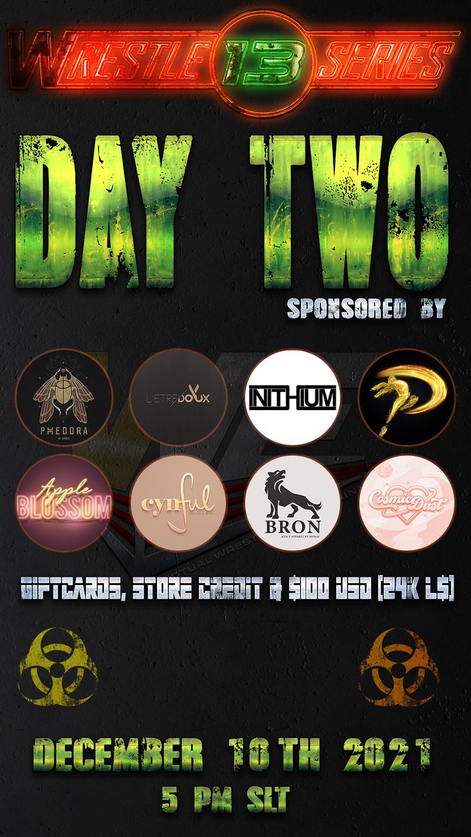 VWE Wrestling (@vwewrestling) on Twitter photo DAY TWO of Wrestleseries 13 - Legends will be made and Others will End so you don't want to miss this spectacular show! It starts in TWO HOURS!! 
At the end of the show there will be giveaways by our sponsors & 100US$ (in linden) so be there!
➧maps.secondlife.com/secondlife/Rot… DAY TWO of Wrestleseries 13 - Legends will be made and Others will End so you don't want to miss this spectacular show! It starts in TWO HOURS!! 
At the end of the show there will be giveaways by our sponsors & 100US$ (in linden) so be there!
➧maps.secondlife.com/secondlife/Rot…