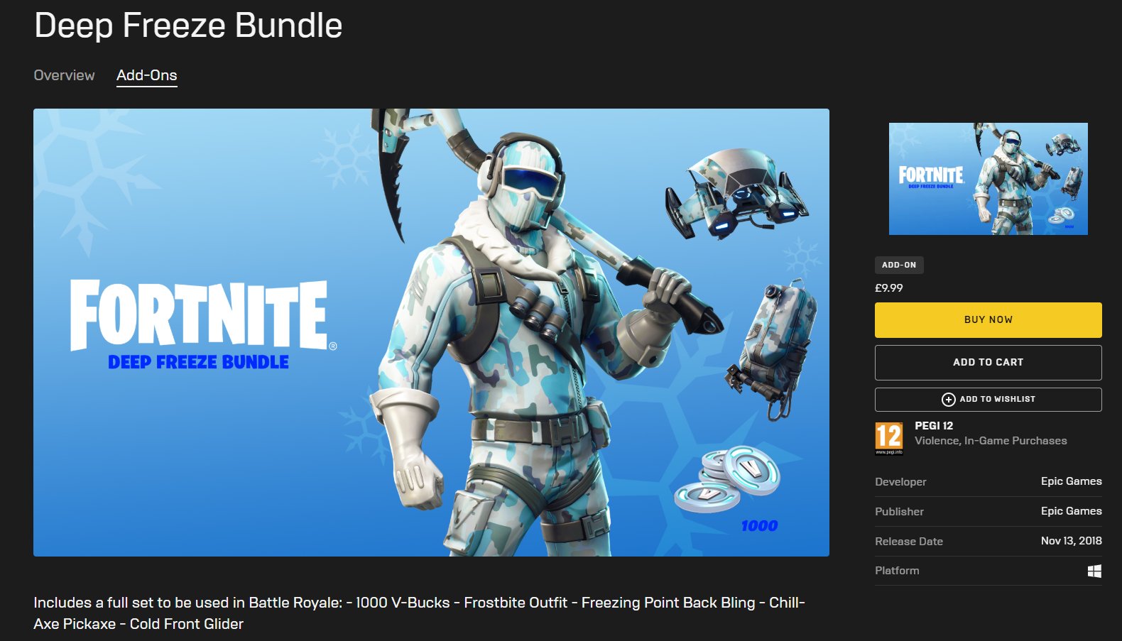 Fortnite News on Twitter: "The Deep Freeze Bundle has to the Epic Games Store. If you already own the cosmetics, you can buy the pack again to receive 3,000 V-Bucks for