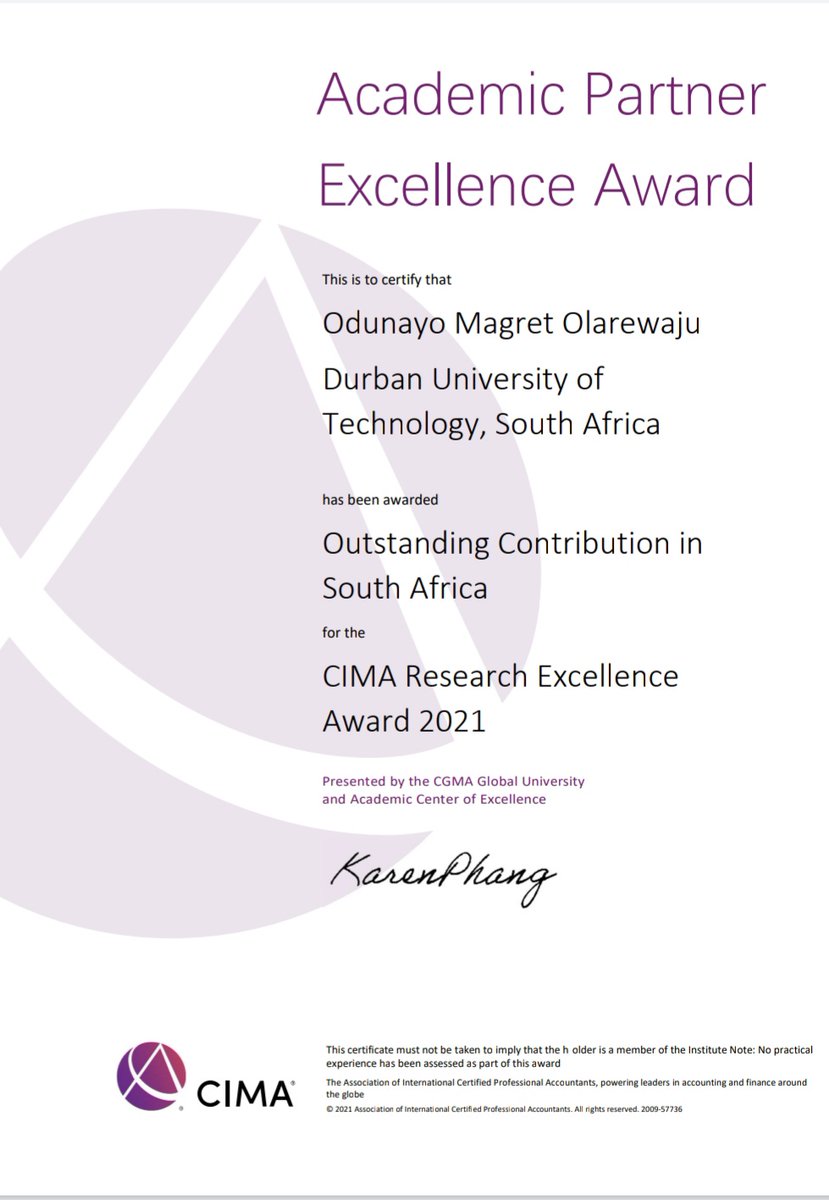 MagretOlar's tweet photo. I am humbled to have been awarded the CIMA RESEARCH EXCELLENCE AWARD. 
Congratulations to me..
@PhangKaren 
@RomonaRampersad 
@CIMA_News 
@CIMAExcellence https://t.co/pnQFZCs3de