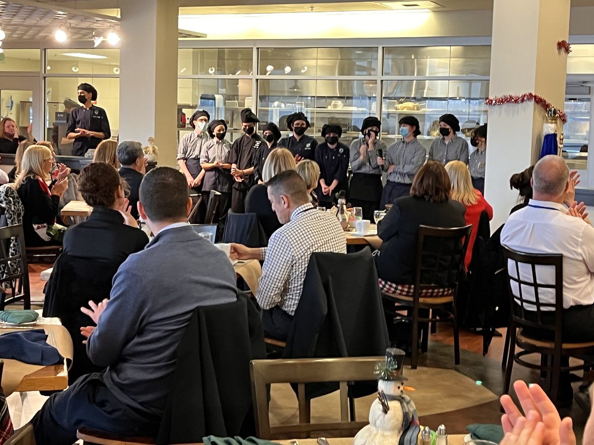 EssexNorthShore's tweet photo. Excited to be at the North Shore Superintendent Round Table Holiday Luncheon enjoying choral performances by Danvers and Beverly students and a wonderful lunch prepared by our Culinary Students! #beautifulvoices #ENSLeadership #ENSCulinary #CareerTechEd #HawkTalk #ENSATS https://t.co/LVgfqS7oU7