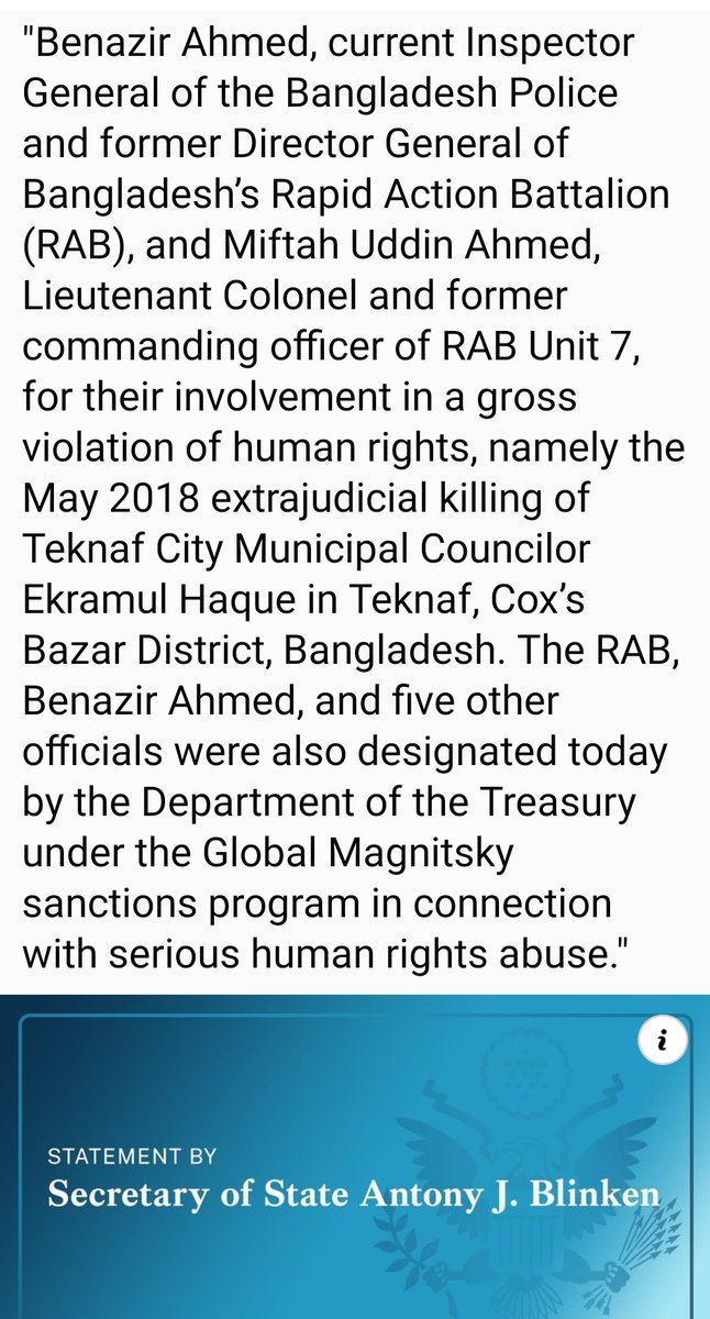 ZamanAshraf's tweet photo. #BenazirAhmed, current #InspectorGeneral of #BangladeshPolice & Ex #DirectorGeneral of #Bangladesh’s Rapid Action Battalion (RAB) & #MiftahUddinAhmed, Lieutenant Colonel & Ex #CommandingOfficer of #RAB7 are #sanctioned for #GrossViolation of #HumanRights @UN_SPExperts @mbachelet https://t.co/688hLMIbkS