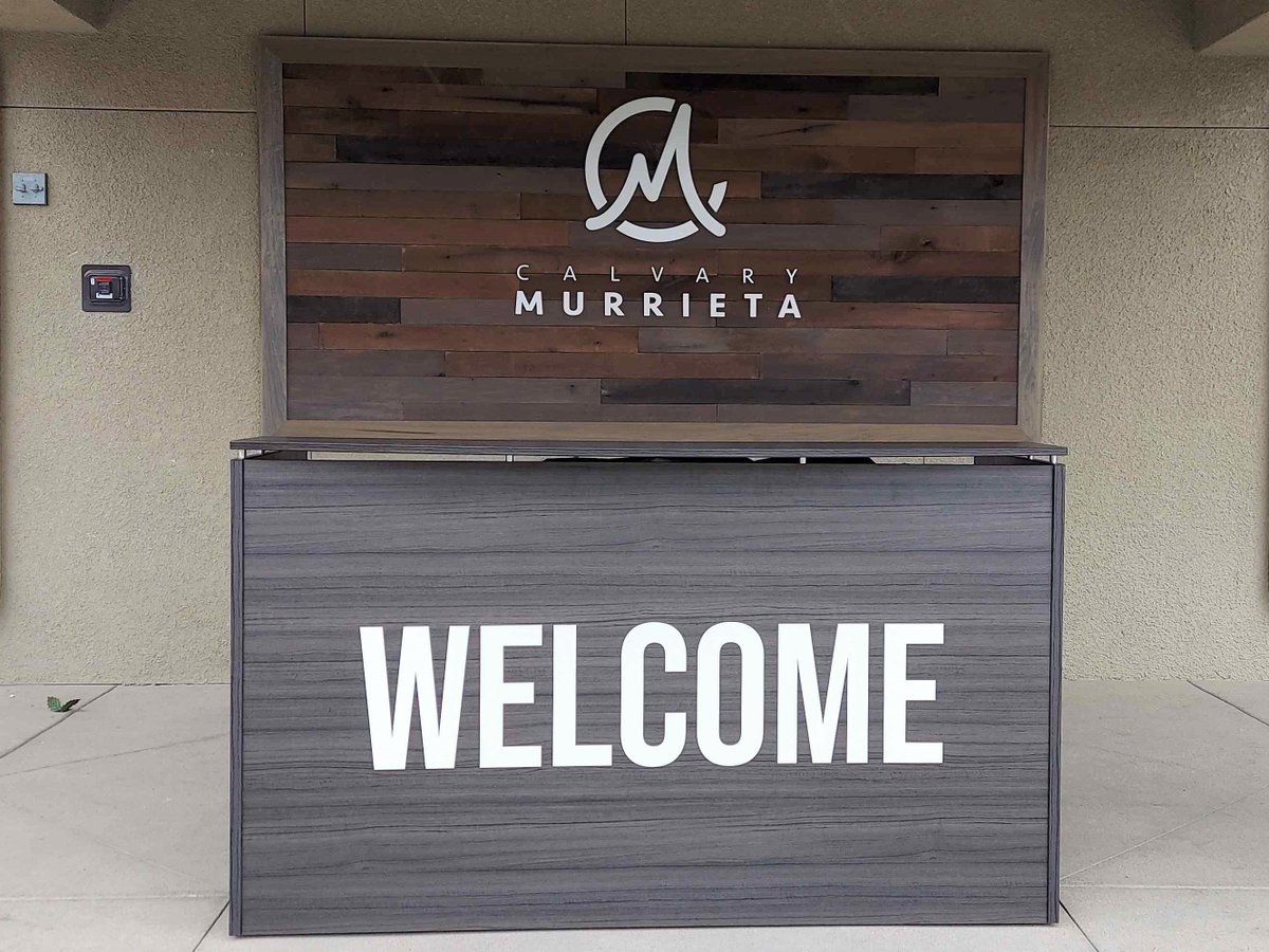 Check out the metal fabricated sign we designed, made and installed for Calvary Murrieta's reception/welcome desk.