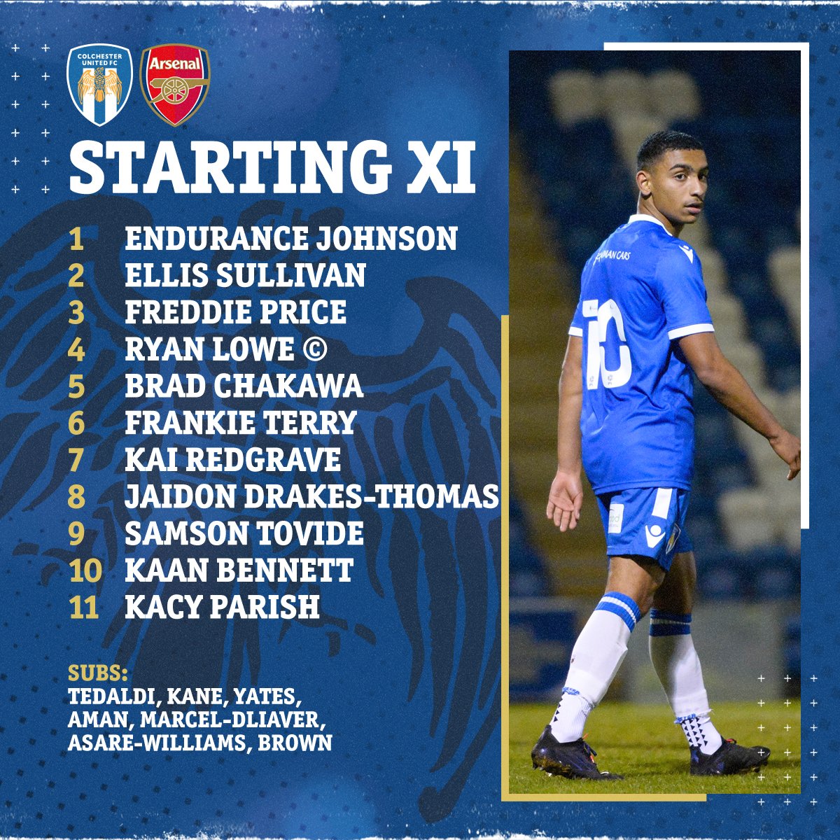 📋 How the young U's line up against Arsenal this evening. #ColU
