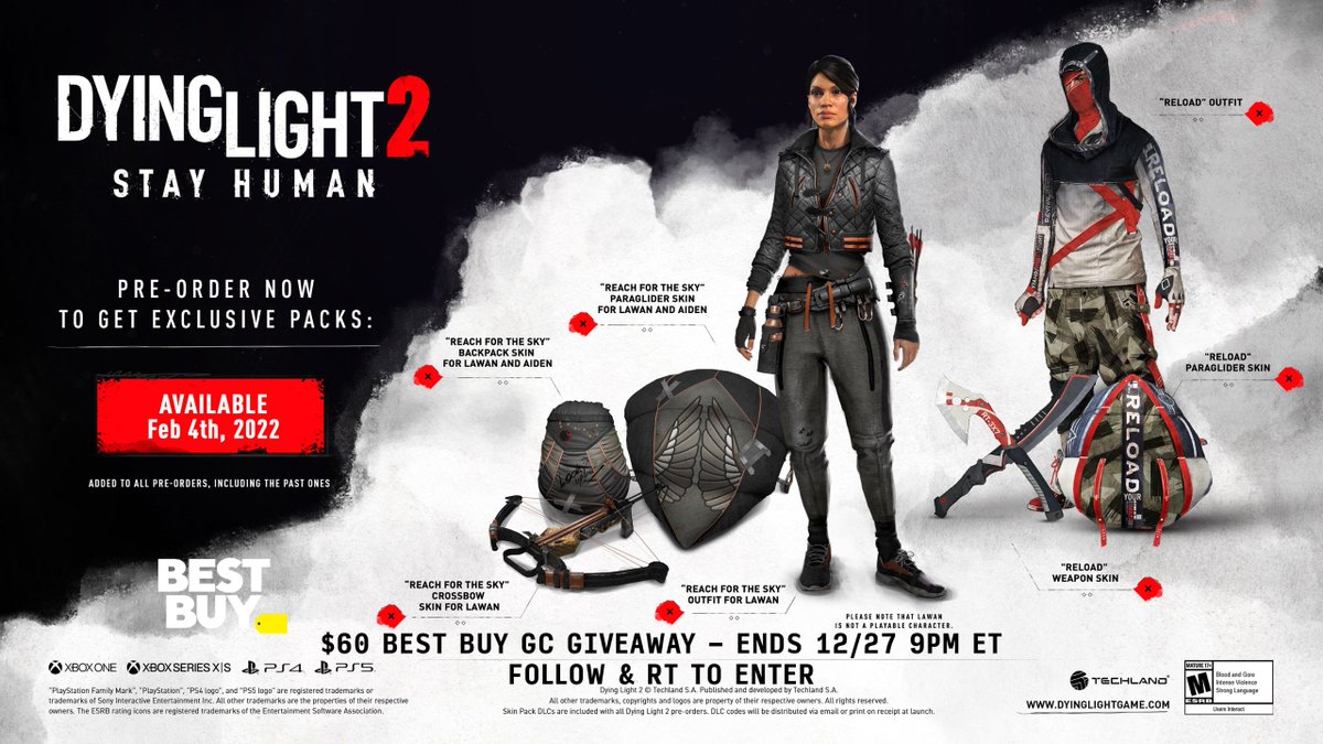 videogamedeals's tweet photo. Over 20 years ago in Harran, we fought the virus and lost. Use your agility &amp; combat skills to reshape the world. Your choices matter.

Pre-order Dying Light 2 at Best Buy to get $10 in rewards with purchase.

$60 GC giveaway! Details on image. #sponsored

https://t.co/O6Idh4PNkW https://t.co/ojsFRXpgdM