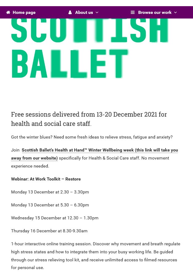 nicoletta_lekka's tweet photo. Join  @scottishballet’s #HealthAtHand™ #WinterWellbeing week specifically for Health &amp; Social Care staff. No movement experience needed!

FREE #Webinar✨💙 ✨💙 

BOOK ▶️ https://t.co/JQOELDyXDt https://t.co/1KCO5vUItx