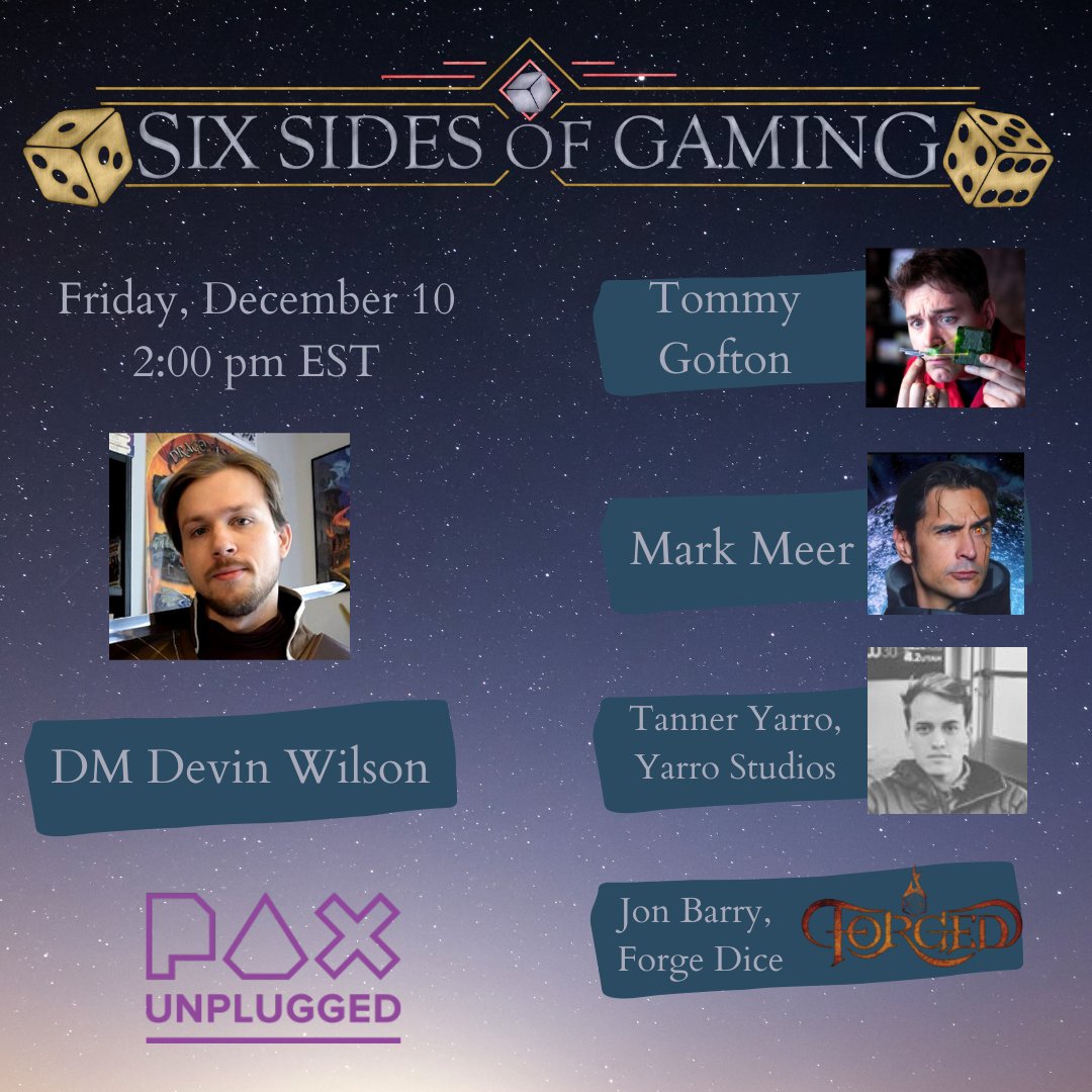Our first stream at PAX Unplugged is at 2 pm EST! Come see Tommy play with Mark Meer, Tanner Yarro of Yarro Studios, and Jon Barry of Forge Dice. What dangers is DM Devin going to put the players through today?

Twitch: bit.ly/3HKCEbF