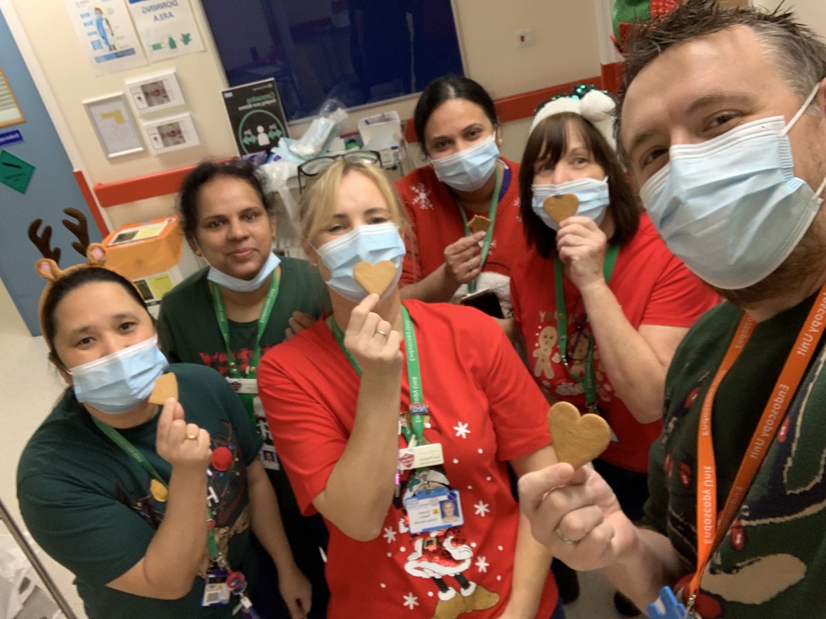 suzpearson71's tweet photo. Great Christmas jumper day today raising money. Some Christmassy biscuits and then a Lovely picture in front of our tree after patient care🎄. Great team! ❤️ @Trafford_Endo https://t.co/HyKa0SB5Lq