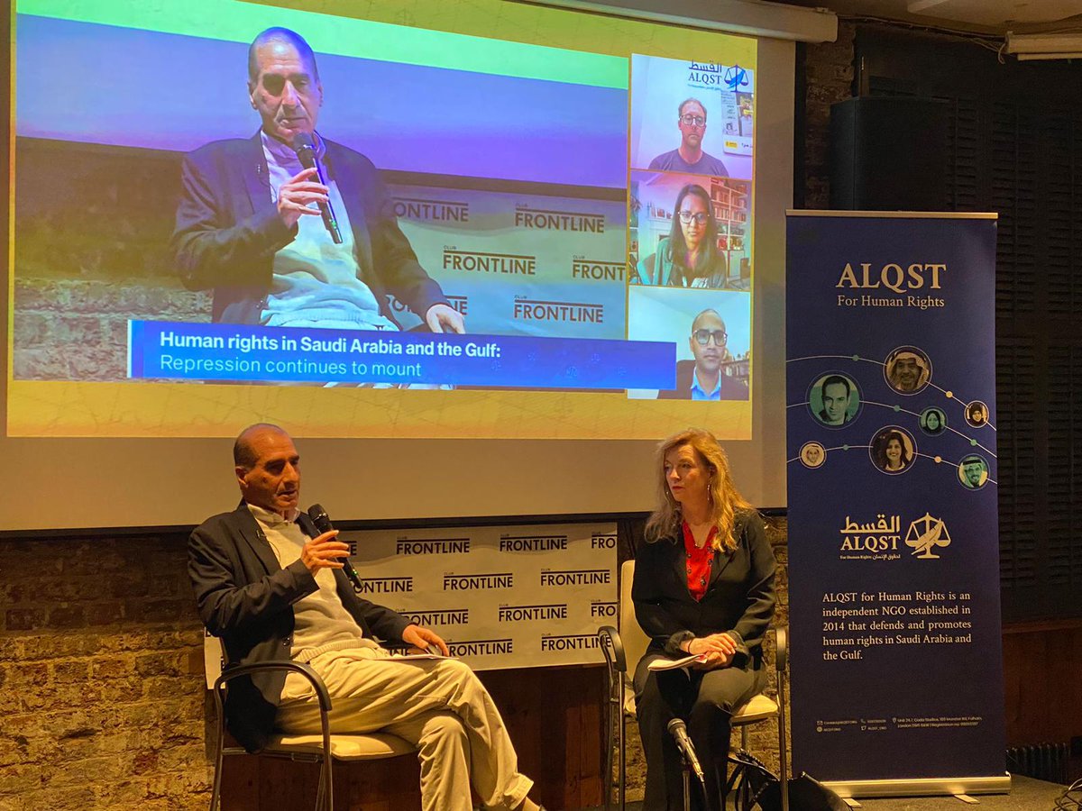 GulfCentre4HR's tweet photo. @ALQST_En @Rothna_Begum @osamahfakih @khalidibrahim12 @melaniegng At @ALQST_En conference, GCHR's ED @khalidibrahim12 says Gulf HRDs treated worse than criminals, eg. @Ahmed_Mansoor, punished after his letter was published, & Mohammed Al-Siddiq, @alaa_q's father, in #UAE; Abdulhadi Al-Khawaja & #Bahrain13; & Dr. Musa Al-Qarni who died in #KSA https://t.co/5wZm9fl4Iz