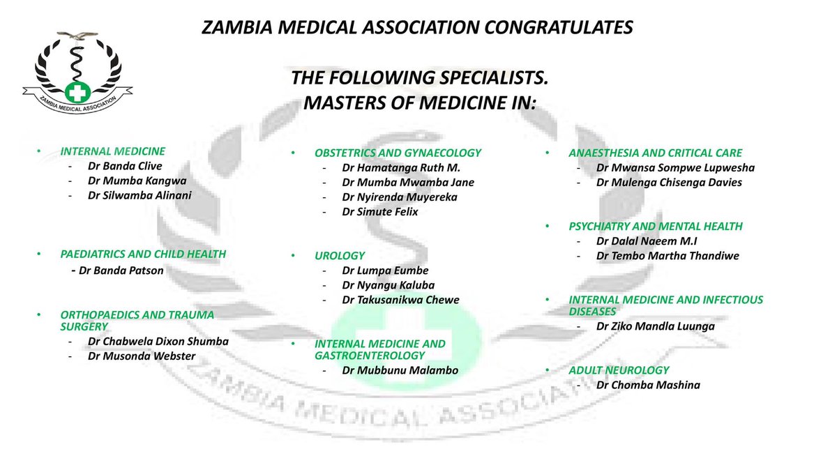 ZmaZambia's tweet photo. Congrats to the specialists awarded with degrees of Masters of Medicine today at the 50th graduation ceremony of the University of Zambia. We celebrate you all 🎉👏🏼 https://t.co/hCsPZgIqct