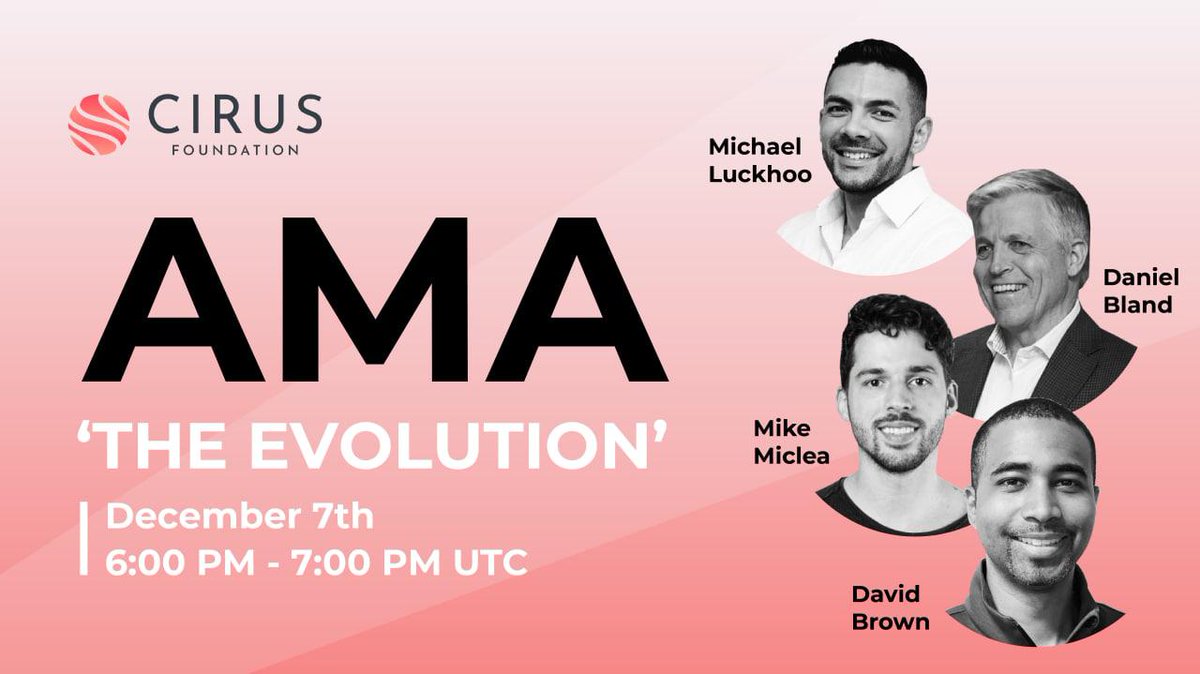 🔂 WATCH IT AGAIN: 'The Evolution of Cirus' (AMA DEC 7th)

📍It was great to have the #Cirus team together in one place! Earlier this week, we talked:
⚡Roadmap updates
⚡Platform release (coming soon 👀)
⚡12 Days of Cirus
⚡General Q &amp; A's 

⬇️Replay
youtube.com/watch?v=RYrg6N…