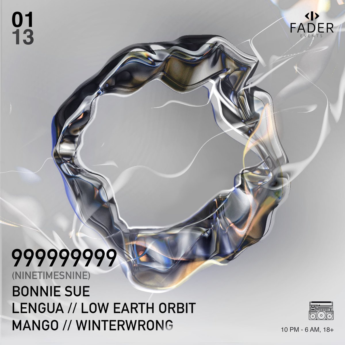 CharlieGotSazon's tweet image. kicking off 2022 with a BANGER:

999999999 @ Boombox 1.13.22

Feat...
Lengua b2b Low Earth Orbit
Winter Wrong b2b Mango
Bonnie Sue

Ticket link in bio, grab them quick this will sell out!