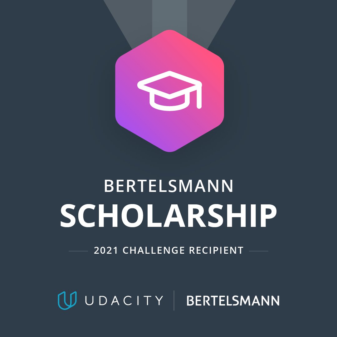 CastroJohnny72's tweet photo. I'm very happy to get a seat in the Technology Scholarship Program powered by Bertelsmann for the Intro to ML with Tensor Flow Challenge Course. Thanks a lot.
#50000Chances #UdacityTechScholars #PoweredByBertelsmann https://t.co/amOt3pq0JT