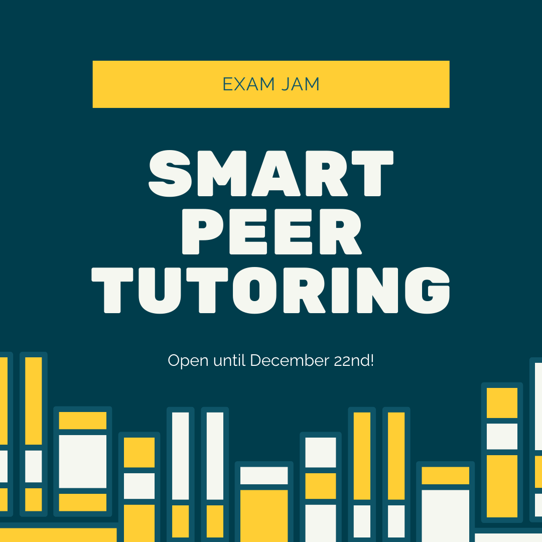 umnsuccess's tweet photo. Finish the semester strong by spending time with a peer tutor! Additional tutoring hours are available from December 1 to December 22. Free to UMN students!
#examjam
https://t.co/kykxJgdLpL https://t.co/2euDFO34I7