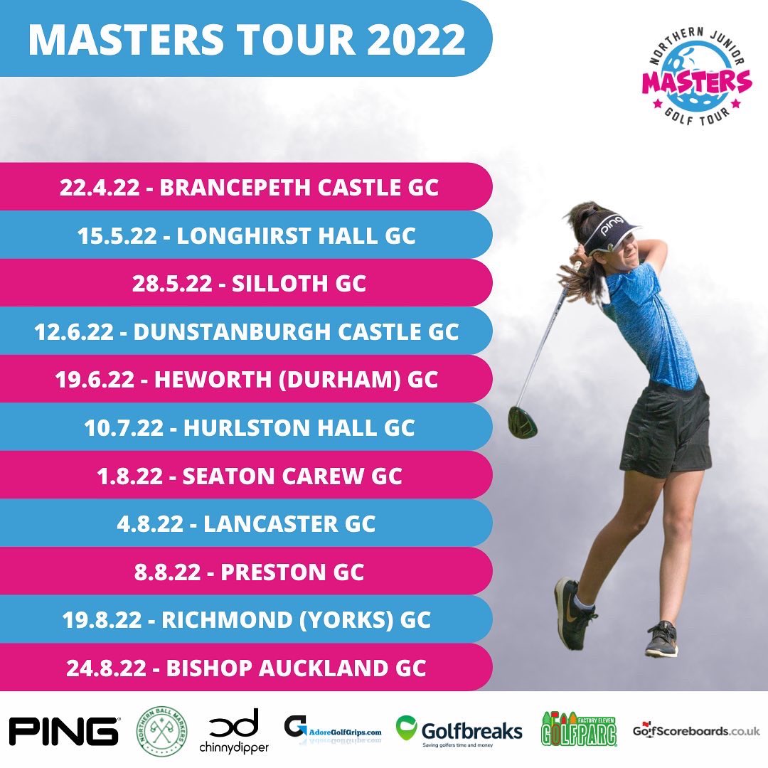 🚨 NJGT MASTERS 2022 🚨

We’re launching our Masters Tour on Wednesday 15th December - 7pm.

✅ 11 Qualifying Events 
✅ 4 Major Championships
✅ Gross &amp; Net Prizes 
✅ Live Scoring 
✅ Professional 1st Tee Set Up
✅ H/cap limit - 28 boys / 36 girls 

northernjuniorgolftour.co.uk