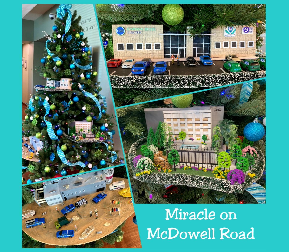CanyonStateElec's tweet image. We have the best connections! Petra Hawkins is the talented artist who created this custom Christmas tree for our lobby; complete with detailed miniatures of our headquarters and construction projects! Be amazed! #thankyou #happyholidays2021