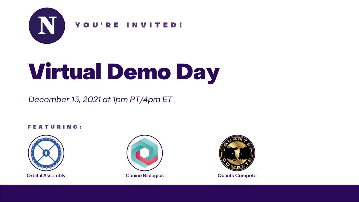 netcapital's tweet photo. YOU'RE INVITED!

Join our Virtual Demo Day on December 13th, 2021 at 1pm PT/4pm ET where we will be highlighting three founders that are currently raising on the site.

Visit https://t.co/KWlZ4UxmH2  to register!

#Netcapital #OrbitalAssembly #CanineBiologics #QuantsCompete https://t.co/TfNlo6Nci7
