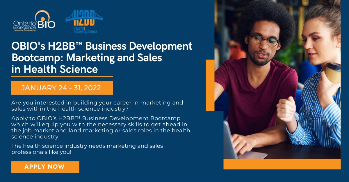 Are you considering taking on some of the most critical roles in #marketing &amp; #sales in #healthscience companies? Set yourself up for success by applying to #OBIO’s H2BB Business Development Bootcamp: Marketing and Sales in Health Science. 📅 Jan 24-31
➡ bit.ly/H2BBMSB