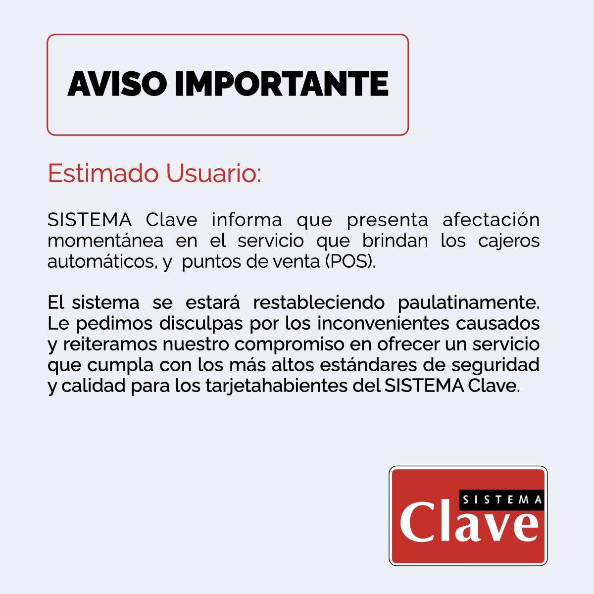 AVISO IMPORTANTE