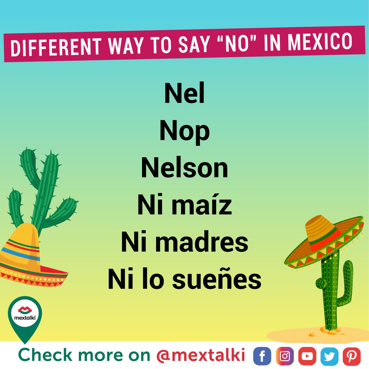 Mextalki's tweet photo. How to say no in Mexican Spanish?
#spanishlessons #spanish #visitmexico #spanishteacher #learnspanish #learningspanish #spanishlanguage #spanishlearning #spanishverbs #spanishvocabulary https://t.co/2SKfegl3Qy