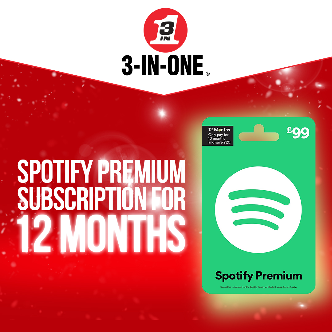 12 days, 12 prizes and 12 chances to #win.

On the second day of #Christmas <a href="/3InOneUK/">3-IN-ONE UK</a> gave to me...

*A #Spotify premium subscription for 12 months!*

To enter, follow us and tag 3 friends!

This competition closes at 9am on 13.12.21

Find the full T&amp;Cs in our bio

#Giveaway