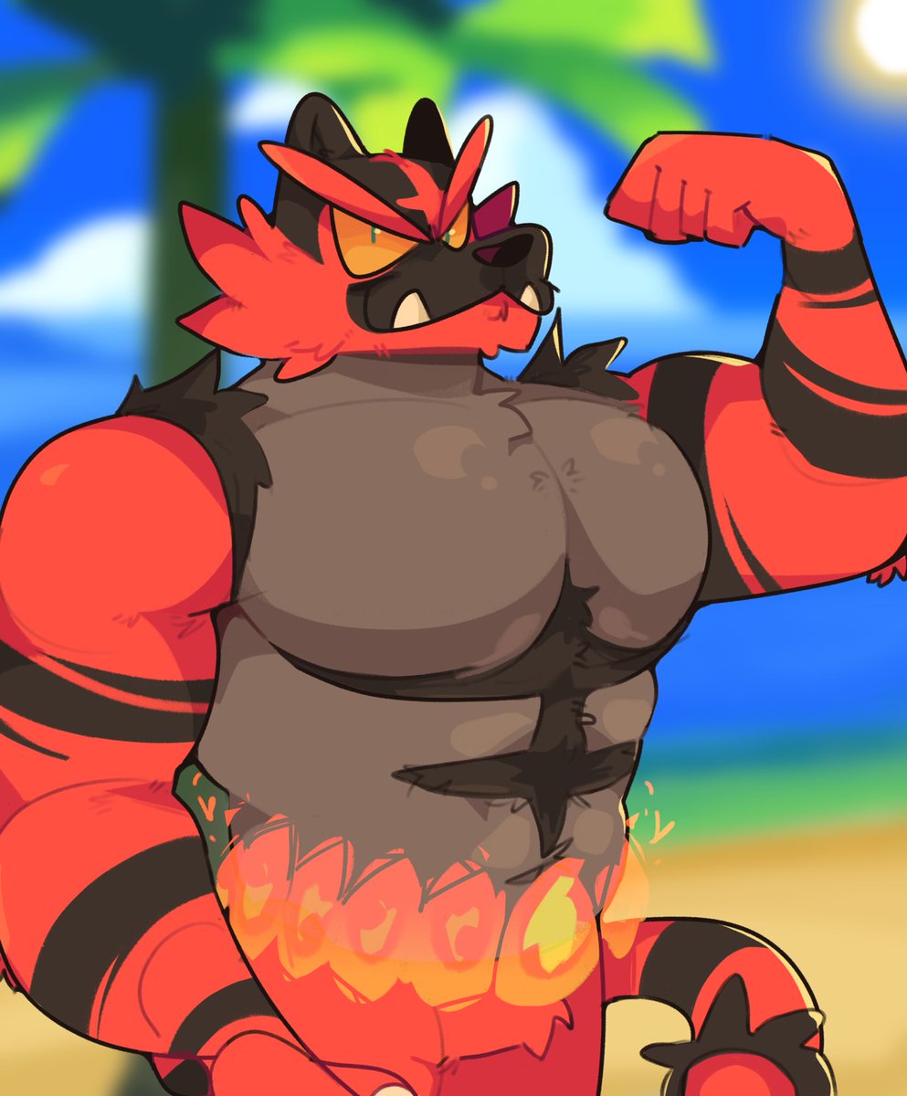 Scraffyraccoon's tweet photo. Incineroar seems to be happy that you took him to the beach 🥺❤️ https://t.co/NX12ydqKgz