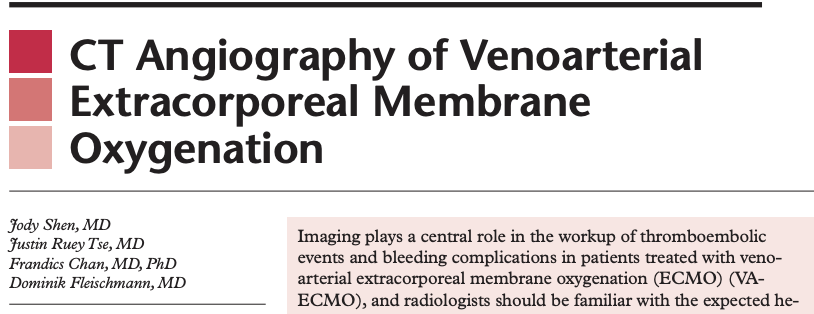 StanfordRadCVI's tweet image. Hot off the press🔥on @RadioGraphics 
📰CT Angiography of Venoarterial Extracorporeal Membrane Oxygenation by @JodyShenMD and @justintsemd

🔍common and unusual VA-ECMO–related artifacts
🔍strategies for optimizing CTA image acquisition

👀Read more here: bit.ly/3EJjnpm