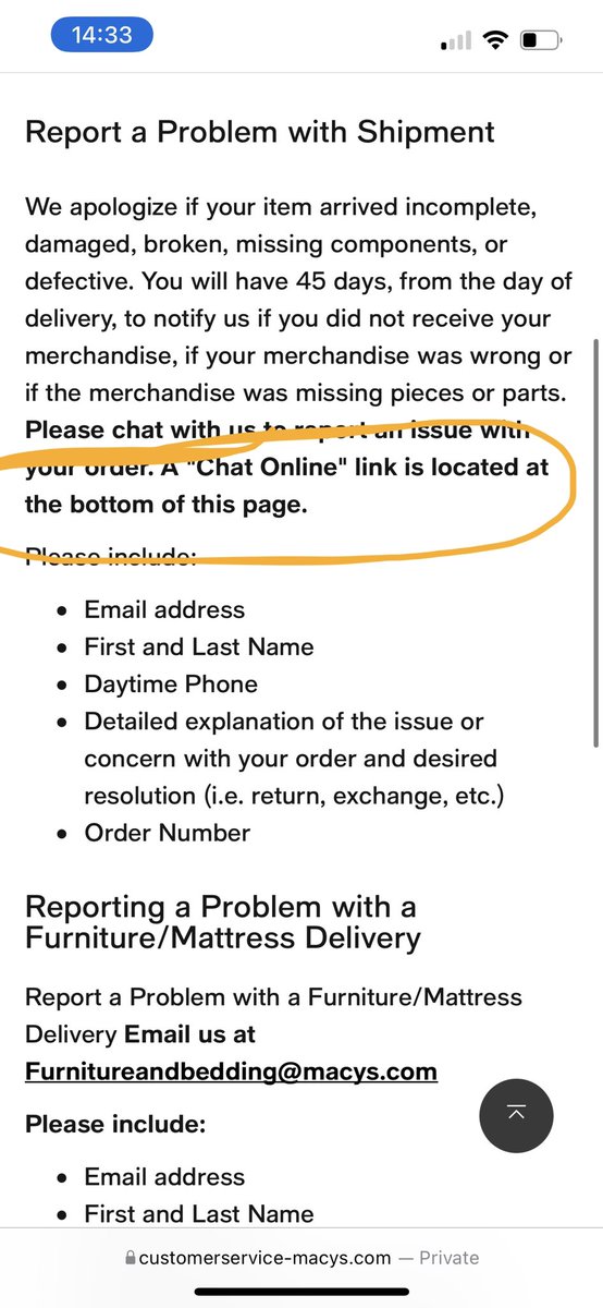 cd_raymond's tweet photo. @Macys having a problem with an order and your website says to chat with customer service online, but no button to chat exist. What gives? No button also exist while using my desktop https://t.co/faTdP5KMFb