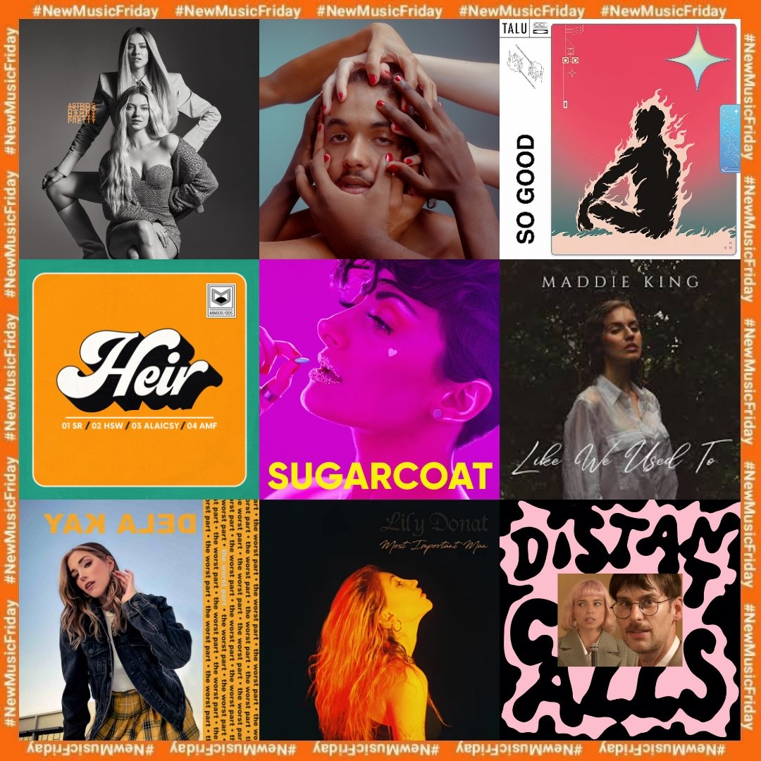 #NewMusicFriday

▪️Astrid S, Dagny - pretty
▪️SMYTH - DRUG USE
▪️Talu - so good
▪️Heir - hotel sleep well
▪️Melanie Wehbe - sugarcoat
▪️<a href="/maddiekingmusic/">Maddie King</a> - like we used to
▪️Dela Kay - the worst part
▪️Lily Donat - most important man
▪️Ed Mount, Flore Benguigui - distant calls