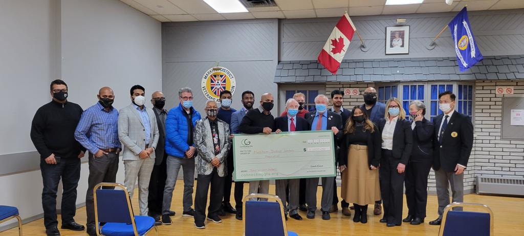 connectinggta's tweet photo. Some of our members visited the Markham District Veterans Association – 7 Washington St, Markham, ON L3P 2R3 to hand over the allocated donated funds to their legion. Thanks Markham Mayor @frankscarpitti  and Councillor @karenrea2 for dropping by to show your support. https://t.co/Xi3DjM8R8t