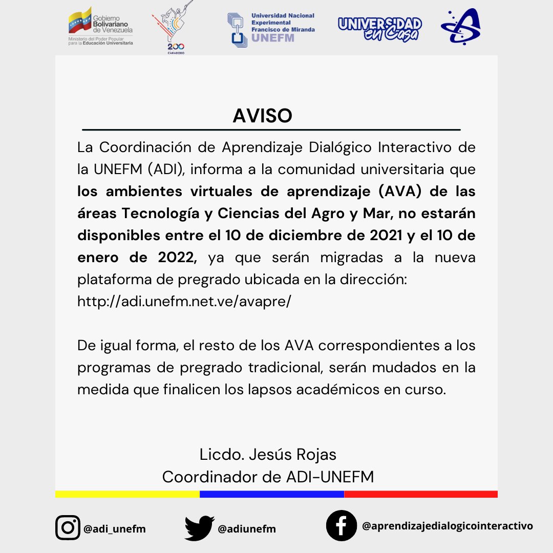 Aviso sobre la disponibilidad  de los AVA