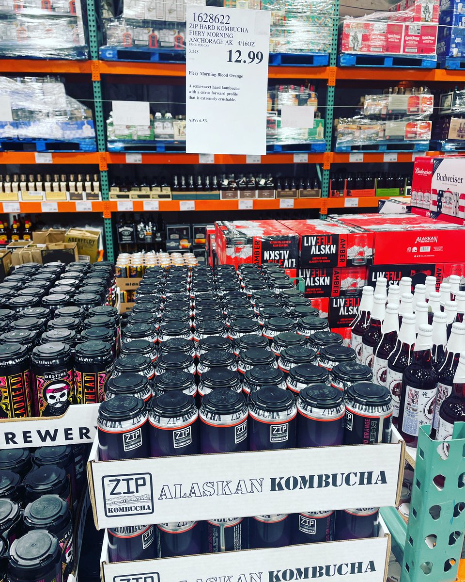 We are in Costco!!! Just our Black Label Booch Fiery Morning Hard Kombucha but it’s a start. It will be available at both Anchorage locations and up in Fairbanks. Let’s see how fast it can fly off the shelves! 

#zipkombucha #blacklabelbooch #hardkombucha #Costco