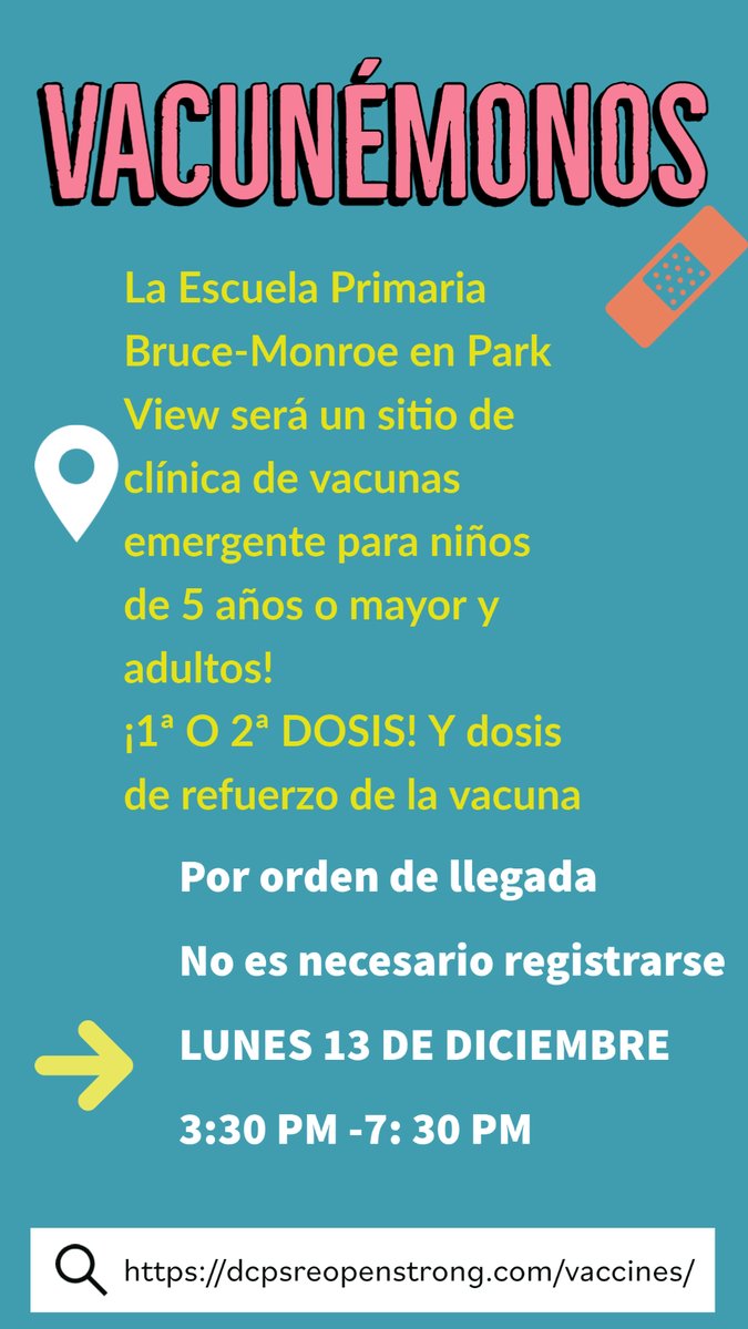 JOIN US TONIGHT at 6:00 pm Q&amp;A: Vaccination 
Acompáñanos, HOY, a las 6pm Preguntas y Respuestas: sobre las vacunas

Virtual: Zoom <a href="/BMPVschool/">BMPV Chargers</a> 
#ParkViewDC #BMPV #Ward1 
#Vacunemonos #LetsGetVaccinated 
#VaccineClinic 

🔗bit.ly/3ynrk16