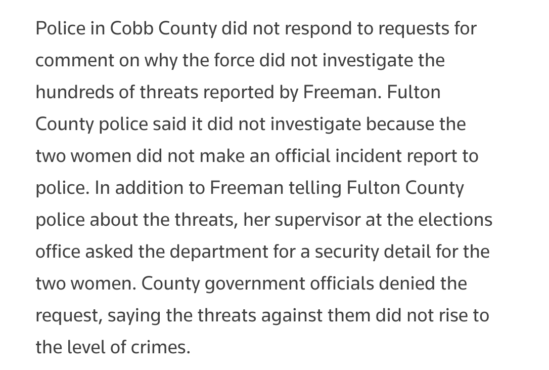 TheePurity's tweet photo. @Reuters FFS. This story is horrendous - it includes so much more about what election worker Ruby Freeman went through.
The reason there's an actual videotape? The election worker would only meet with Kutti at a police station, and it's an officer's bodycam that's recording everything. https://t.co/cpRYmgP3wq