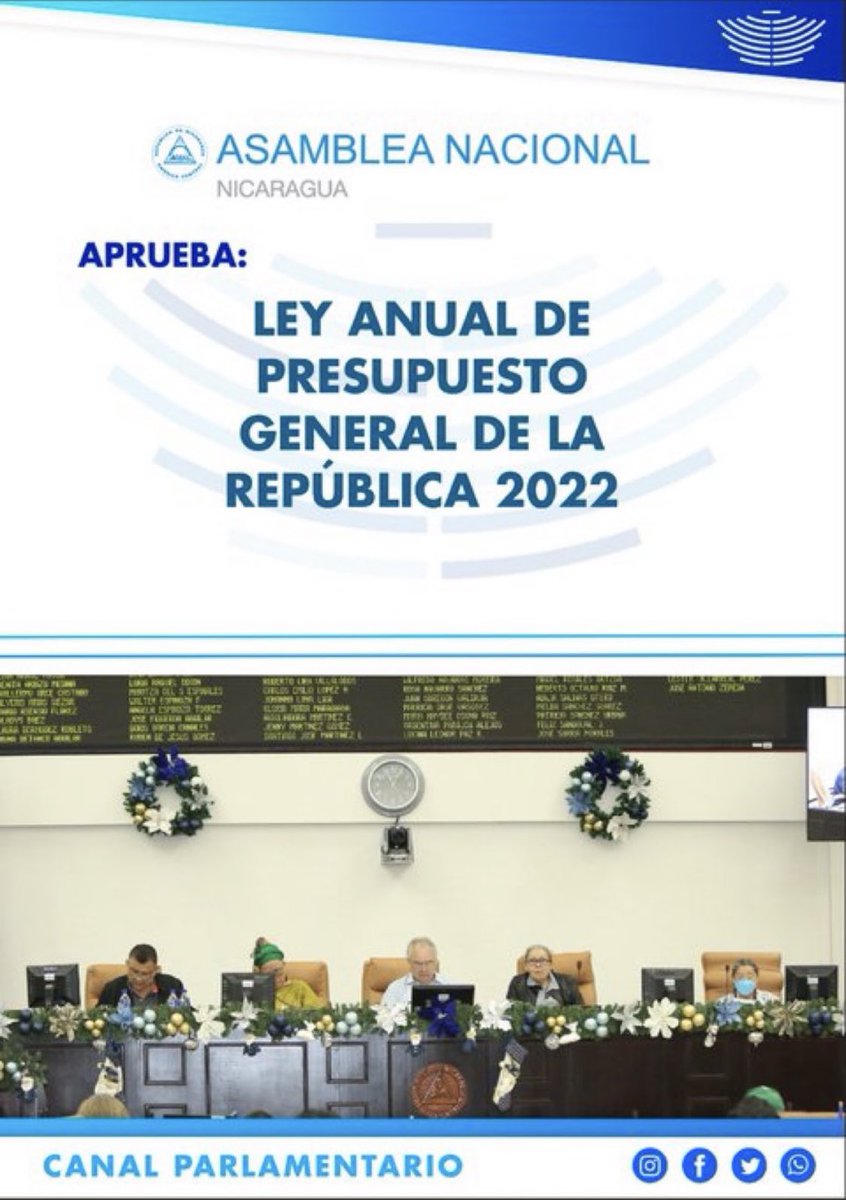 Contenido del Presupuesto General de la República PGR para el 2022

Total de egresos del PGR C$91,542.5 millones de cordobas, esto permitirá implementar el Plan de Lucha contra la Pobreza y para el Desarrollo Humano 2022 - 2026 <a href="/FloryCantoX/">Flor y Canto 🇳🇮</a> <a href="/AsambleaNi/">Asamblea Nacional Nicaragua</a>