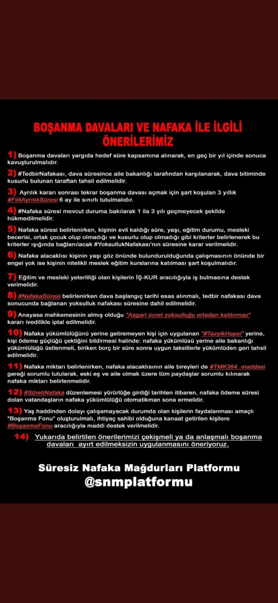 @NergisAtci @adalet_bakanlik #BoşanmaDavaları evlilik sürelerinden uzun.
Eğer bir düzenleme yapılacak ise acilen
Yerel mahkeme bitmiş istinaf Yargıtay sürecinde olanları otomatik olarak yasa çıkarıp boşanma gerçekleşmeli.
Yeni davalarda yerel mahkeme bitimi boşanma gerçekleşmeli.
#SüreliNafaka Getirilmeli.