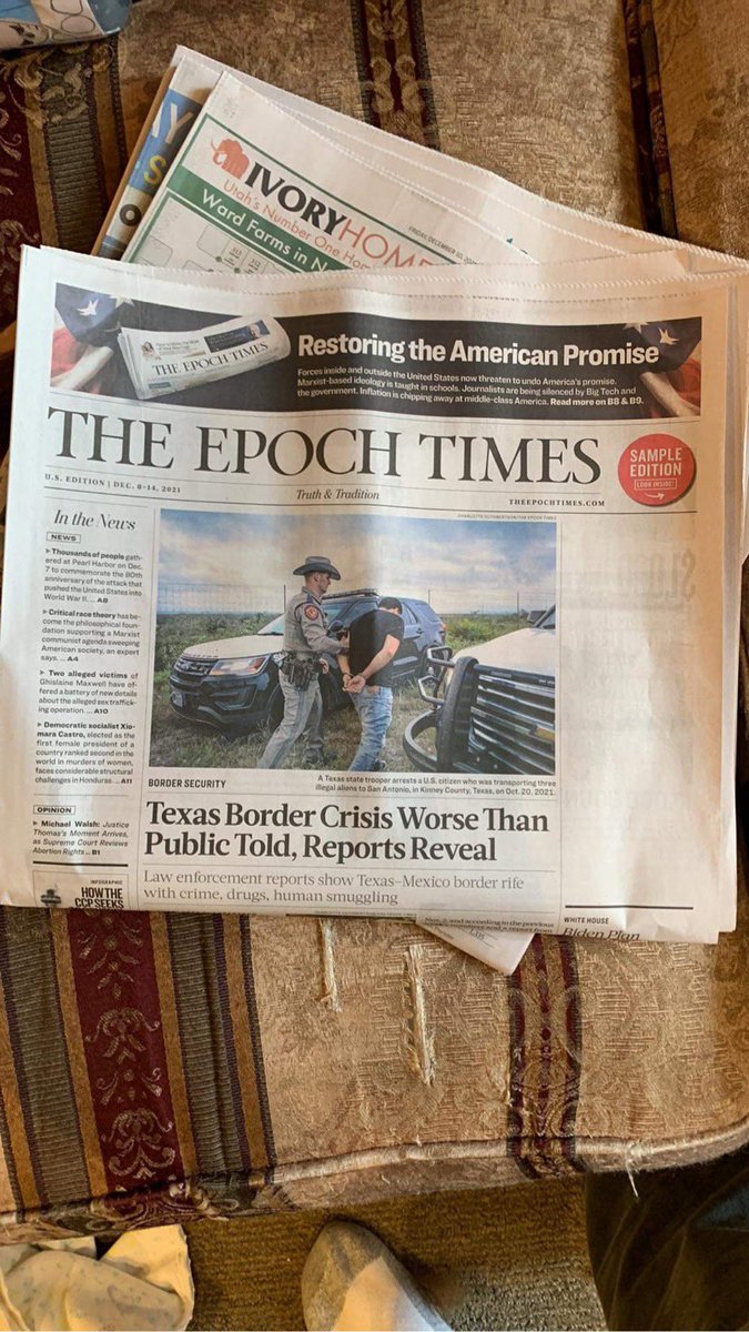 katieomatheson's tweet photo. A friend in Ogden sent me this picture. He says he received a copy of the Epoch Times (a publication The NY Times called “a global-scale misinformation machine”) with his copy of @standardex today. 

Another friend confirms this has happened with her paper before. #utpol https://t.co/s6QSesacTs