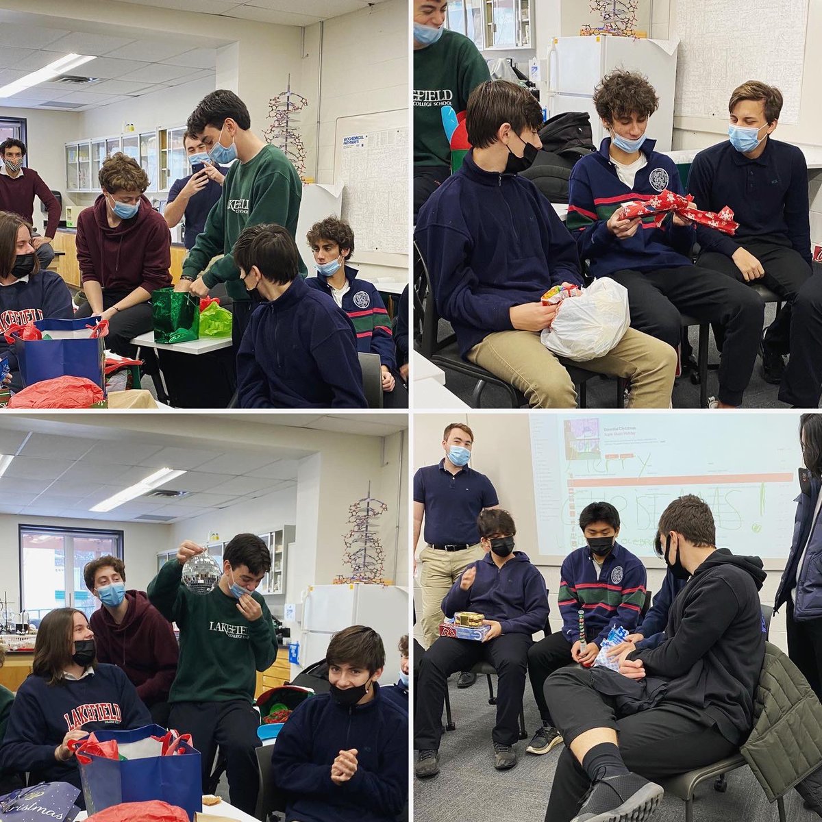MsVConfesor's tweet photo. Lots of laughter and joy at our Upper Colebrook Christmas Gift Exchange! Hard to believe I gave them a one week notice to get this organized!! #ProudHoH #LCSUpper #LCSBoarding #CommunityFirst @LakefieldCS https://t.co/f9345lN8mM