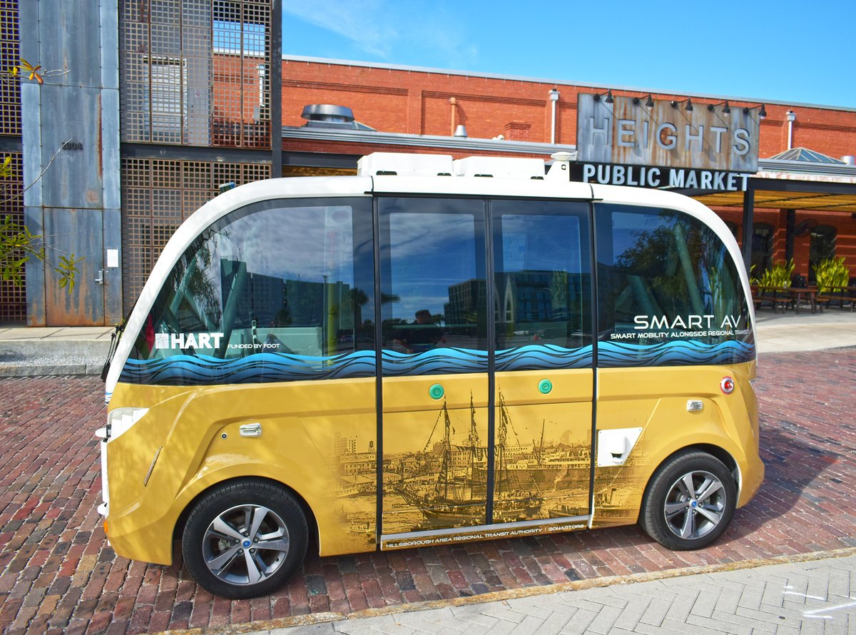 GoHART's tweet photo. Have you heard? The FREE (and 100% electric) #HARTSMART AV operates between #TampaHeights and Downtown Monday - Sunday; 9AM - 10PM.

LEARN MORE: https://t.co/tzgrD9dNAs #AV https://t.co/T226Frrhwo