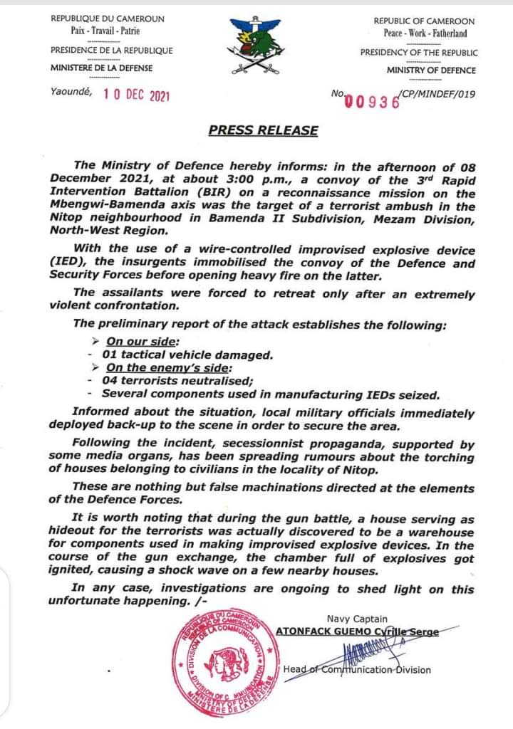 A Nation built on lies can never stand. It takes two days after the killing &amp; burning of children for <a href="/PR_Paul_BIYA/">President Paul BIYA</a> ministry of defense to issue a false statement. Lies can only go as far as it can get but will surely be discovered someday. <a href="/ABlinken/">Antony Blinken</a> <a href="/SchranerBurgen1/">Christine Schraner Burgener</a> <a href="/OlafScholz/">Olaf Scholz</a>