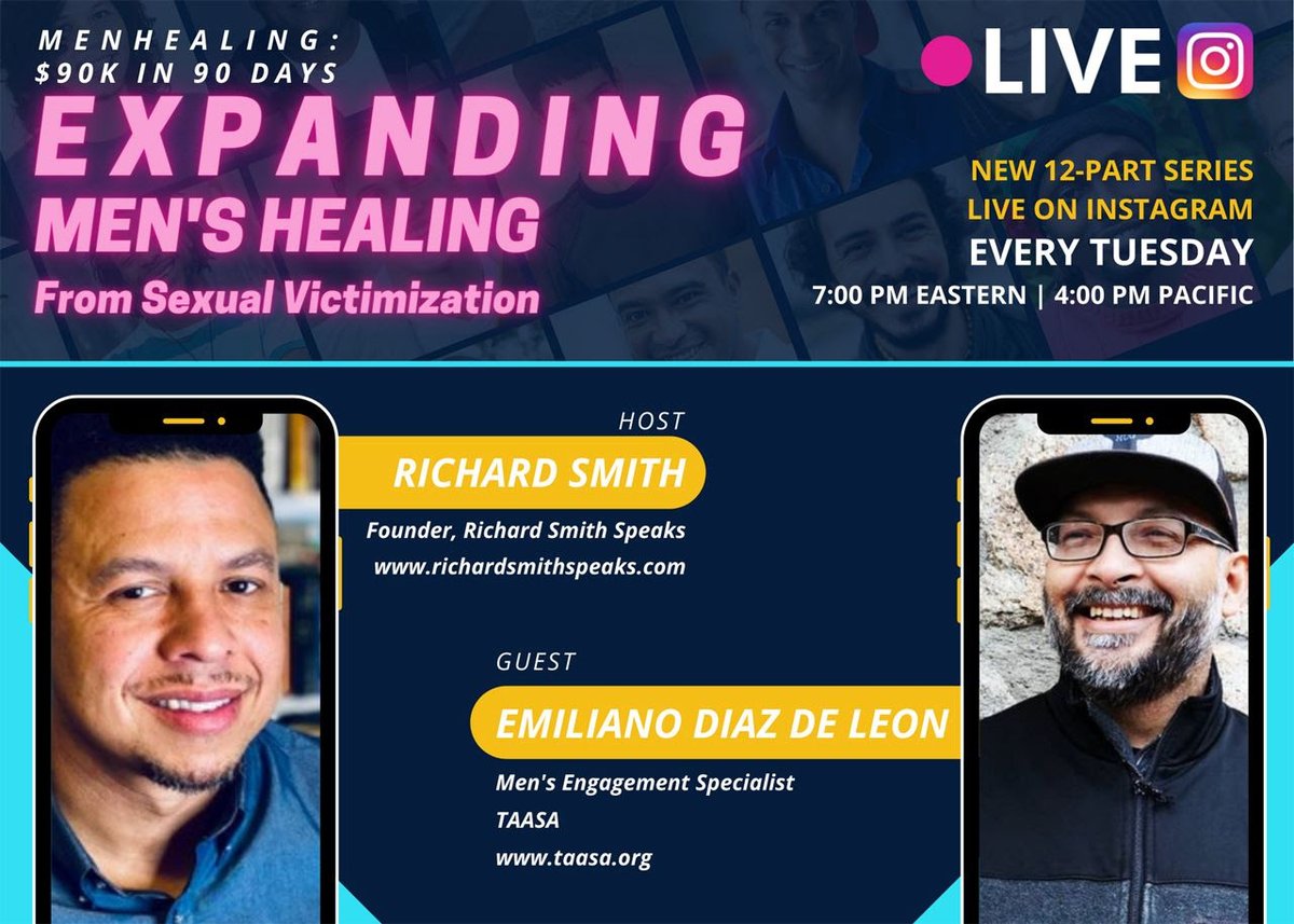 MenHealingOrg's tweet image. Expanding Men’s Healing From #SexualVictimization, @RSspeaks welcomes @ECDiazDeLeon to expound on ways to engage #LatinX #MaleSurvivors in healing work and highlighting the importance of culturally specific services for men of color.

youtube.com/watch?v=tC7r9R…