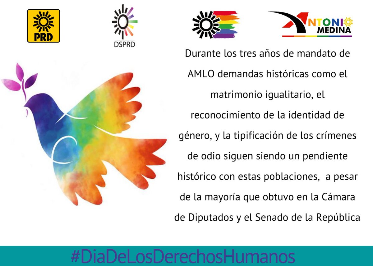 senadisexprd's tweet photo. #10DeDiciembre | En el #DíaDeLosDerechosHumanos, para con las poblaciones #LGBTTTI, el gobierno de @lopezobrador_ tiene poco que conmemorar. 🏳️‍🌈🏳️‍⚧️ https://t.co/eyrBhsL5Fp