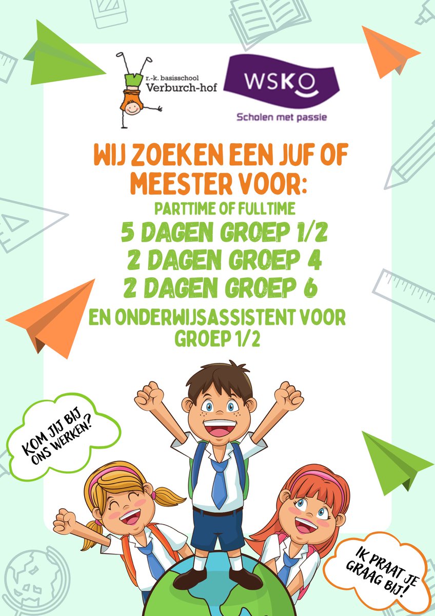 JudithvdBos's tweet photo. De #Verburch-hof in #Poeldijk is een gezellige Rooms Katholieke basisschool met ongeveer 400 leerlingen. Wie komt het team van leerkrachten versterken? https://t.co/k5xob70aEQ