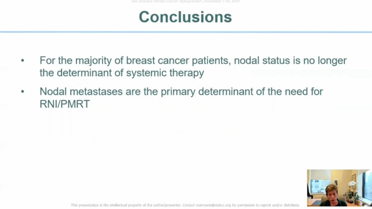 If axillary surgery does not contribute to survival and is not necessary for local control, can it be eliminated in more patients and/or do we need to increase its use to more precisely tailor therapy?

Dr. Monica Morrow @sloan_kettering 
#SABCS21 #bcsm