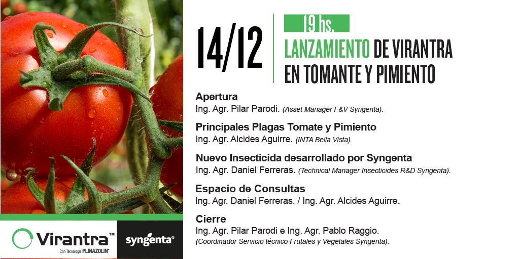 #SaveTheDate | Te invitamos a conocer todo sobre #Virantra en cultivos de tomate y pimiento 🌶

🗓 Martes 14/12
🕖19 hs

¡Te esperamos!👇
bit.ly/3DFnyB8