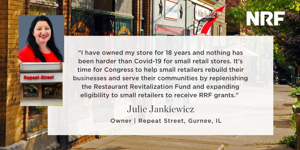 NRFnews's tweet photo. Small retailers deserve the same opportunity as restaurants to rebuild their businesses and serve their communities. Tell Congress to continue funding the Restaurant Revitalization Fund and expand eligibility to #smallretailers today. https://t.co/kS9ignRiOt #smallbusiness https://t.co/VvFObFtSPs