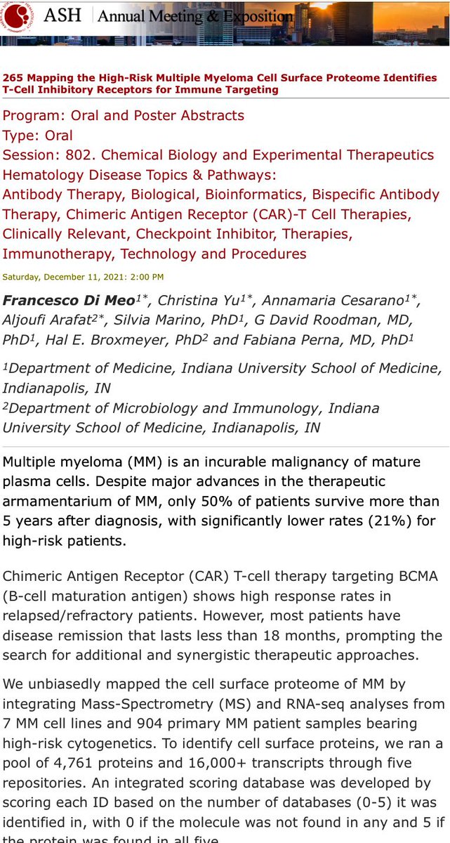 fabianaperna's tweet image. Just landed in Atlanta #ASH21 here we are. If you are interested in novel targets for immunotherapy attend our oral talk tomorrow at 2pm. Session 802. #PernaLab